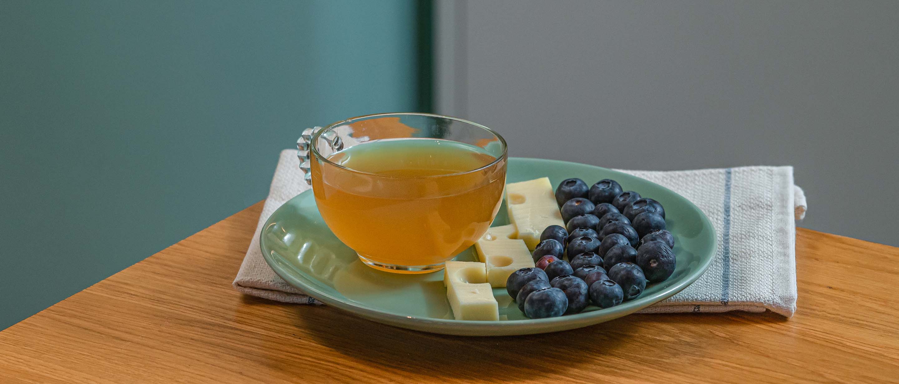 Bone broth, blueberries, and cheese